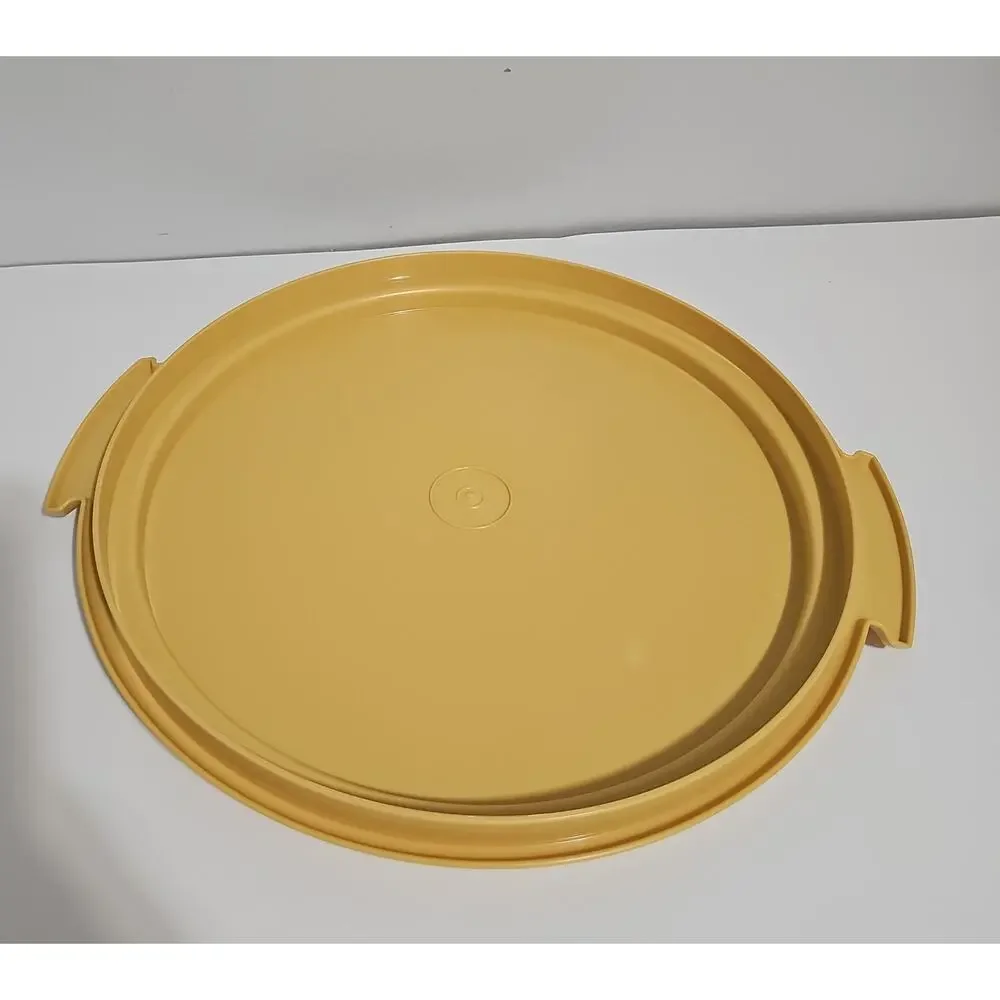 Vintage Tupperware Cake Carrier 684-5 & 683-5 Gold Harvest Round Pie Storage
